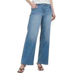 BLUE SPICE Mid Rise Wide Leg Pants With Front Seam Pocket
